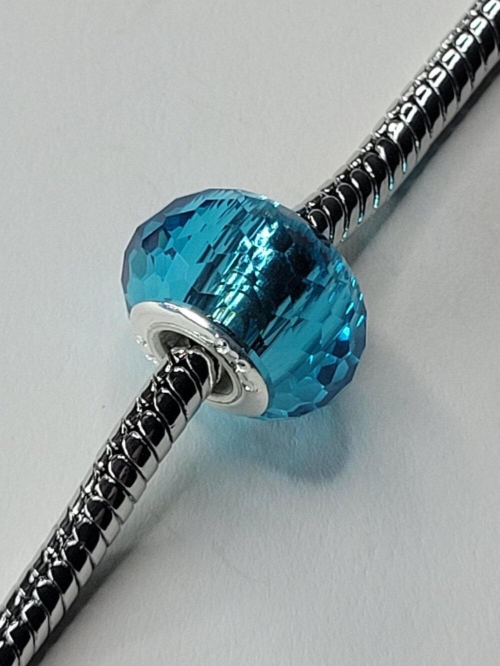 NWT For Pandora Charm Bracelets S925 European Bead Aqua Blue Glass MultiFaceted - Picture 8 of 9